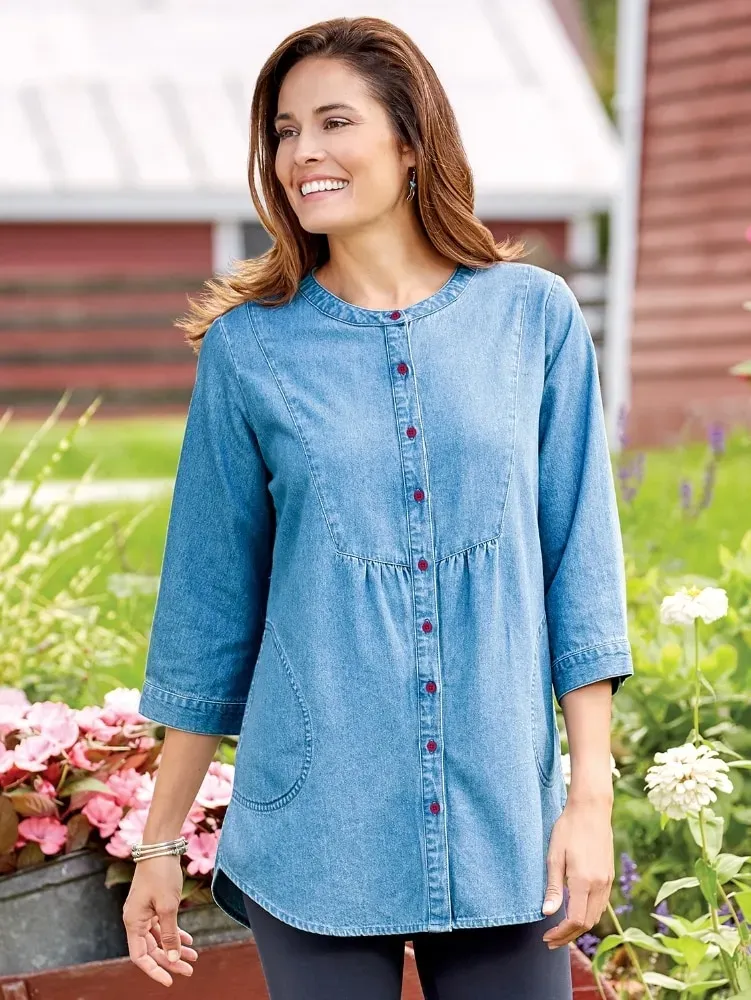 Denim Tunic Top With Pockets