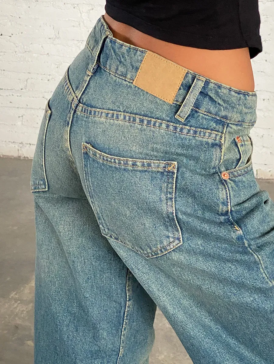 Vintage Blue Green Low Rise Parallel Jeans