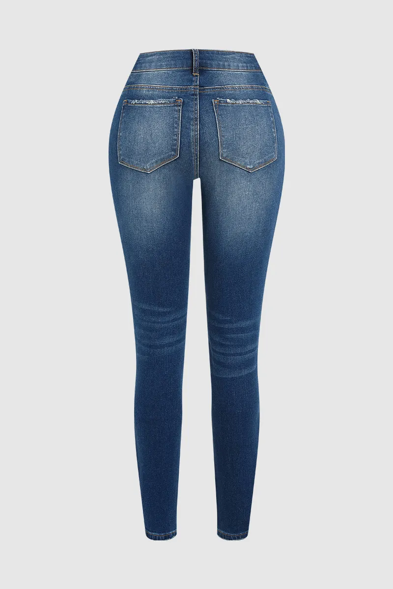 Wash Raw Hem Mid Rise Skinny Jeans