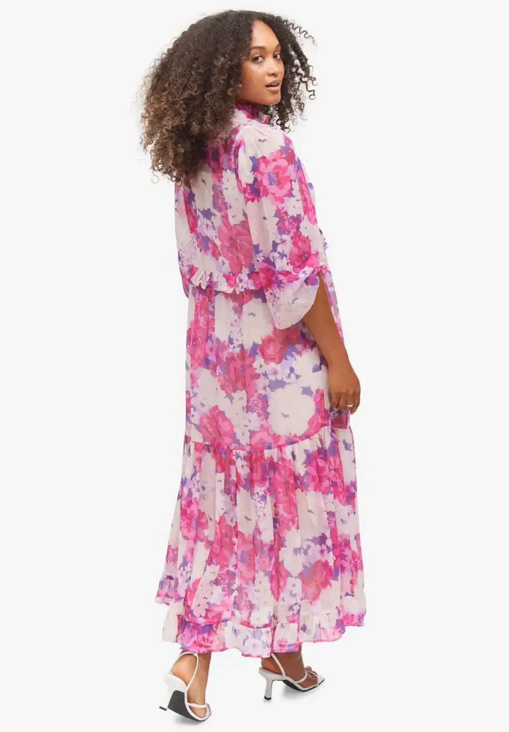 Sheer Maxi Dress With Ruffled Trim