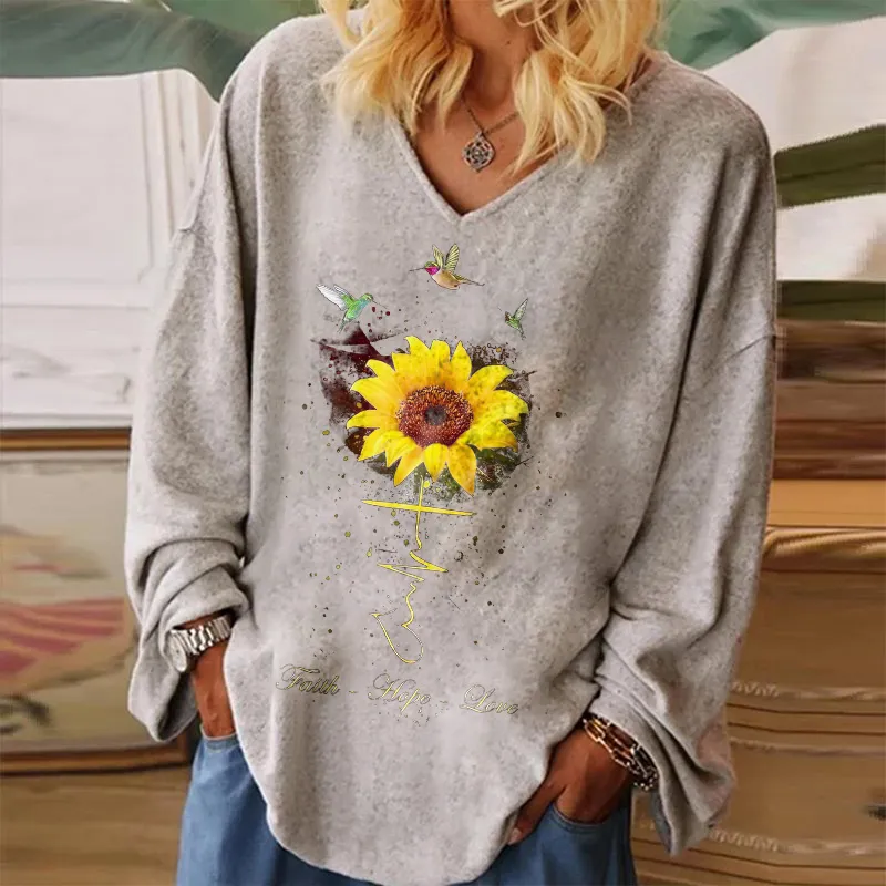 Faith Hope Love Sunflower Printed Women's T-shirt