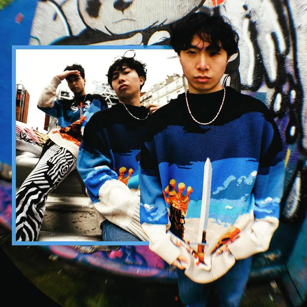 Blue Sweater Renaissance Street Wear Fashion Printing Seasonal Trend Special Design