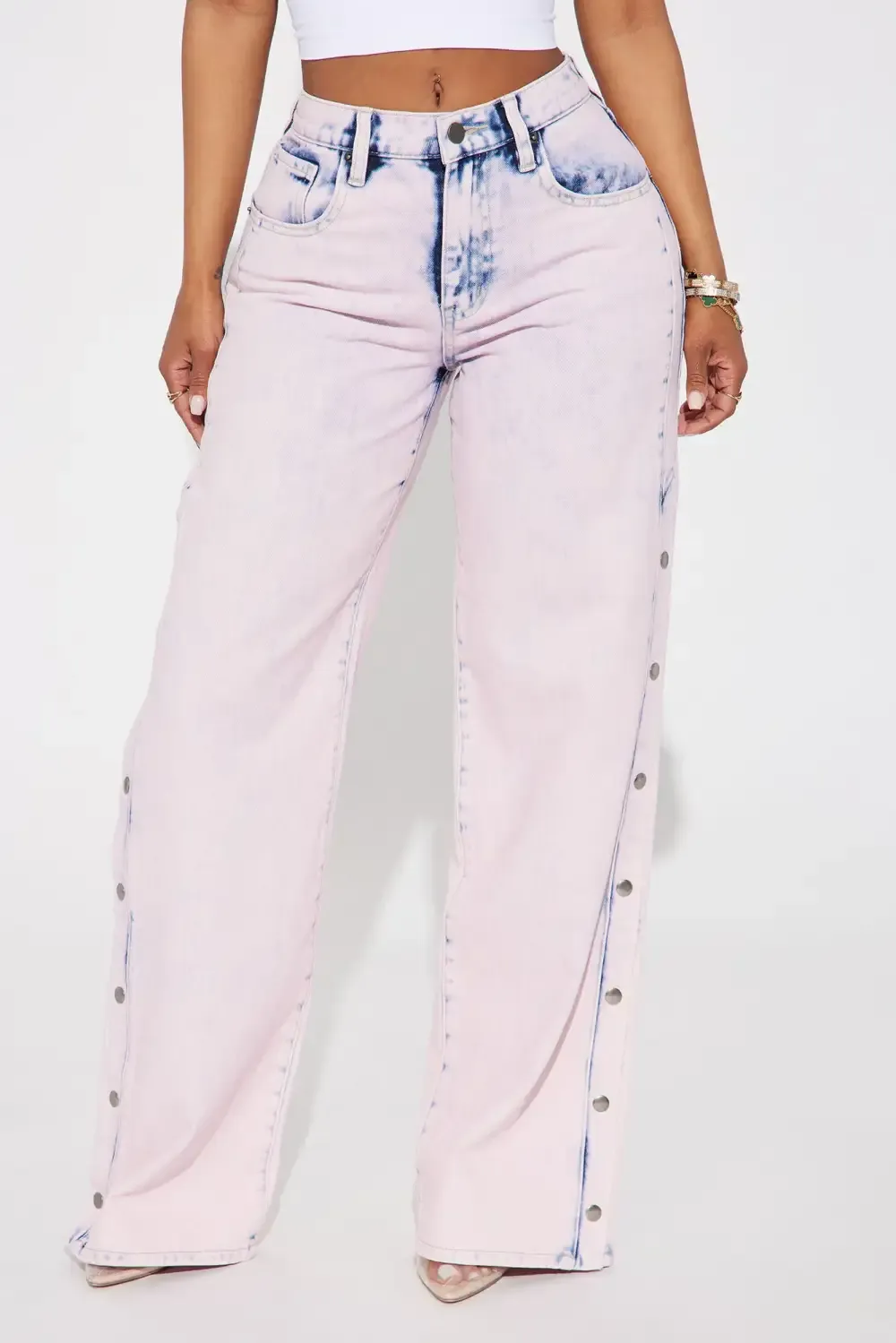 Tickled Pink Snap Jeans - Pink