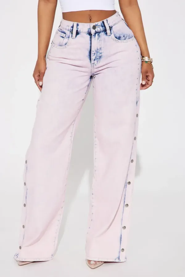 Tickled Pink Snap Jeans - Pink