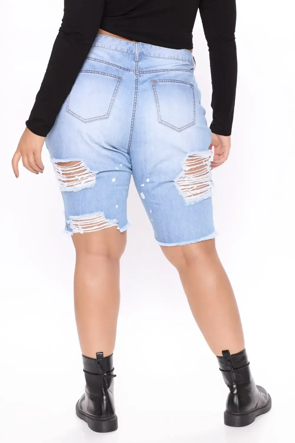 Victory Is Mine Denim Long Line Shorts - Light Blue Wash