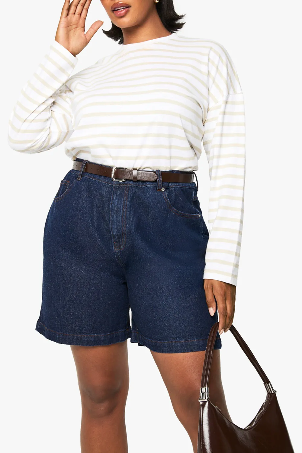 Cotton Mid-Rise Indigo Boyfriend Denim Shorts