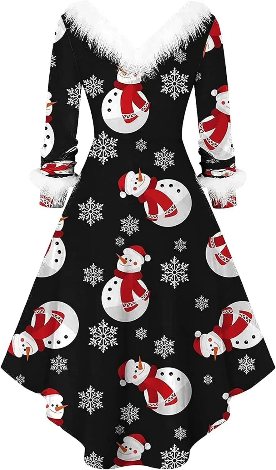 Womens Christmas Dress Fuzzy Mrs Claus Christmas Holiday Xmas Cocktail Holiday Party Flare Dress