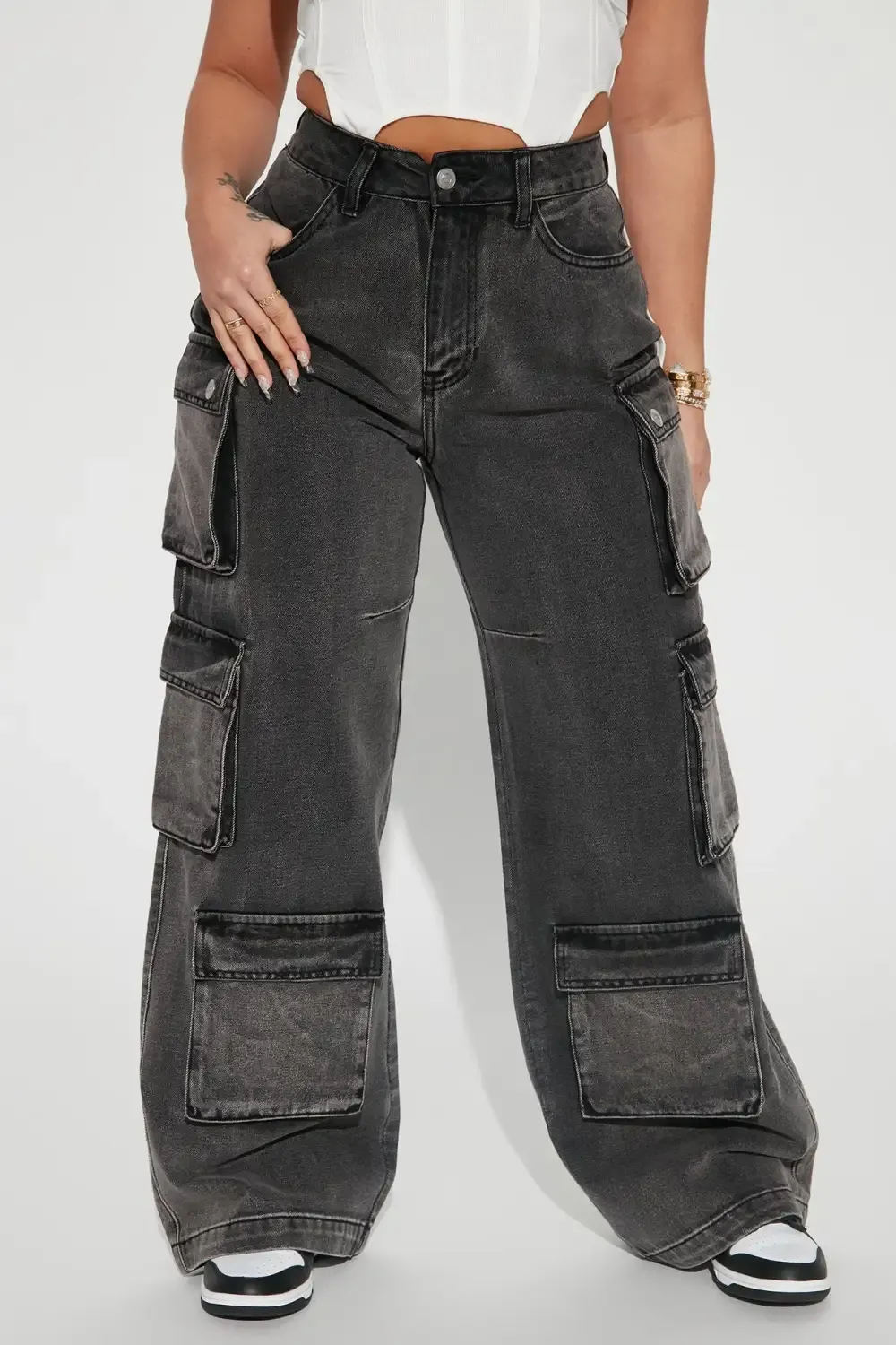Settle Down Non Stretch Cargo Jeans - Black