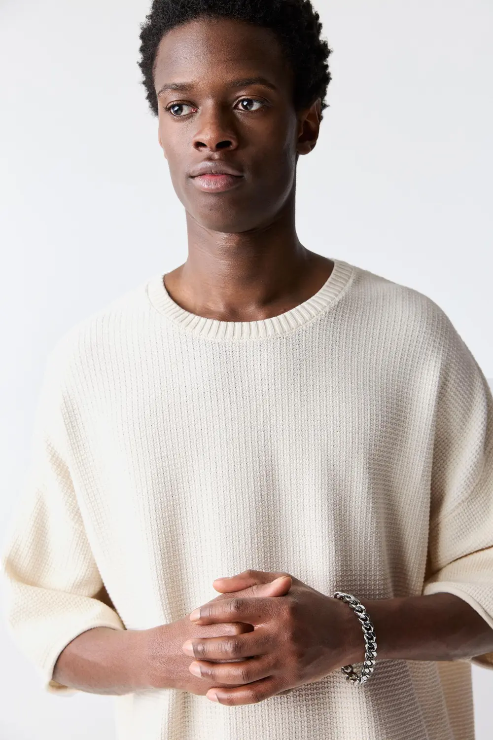 Waffle-knit boxy-fit T-shirt