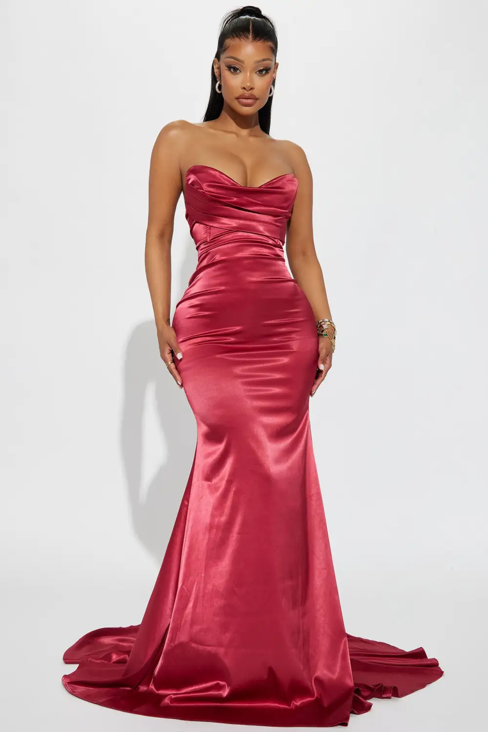 Naomi Satin Maxi Gown - Wine