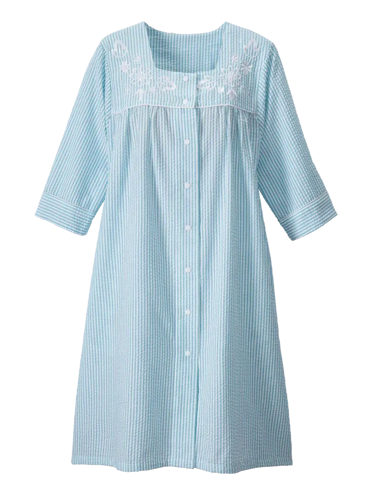 Women's Snap-Front Cotton Seersucker Duster Robe