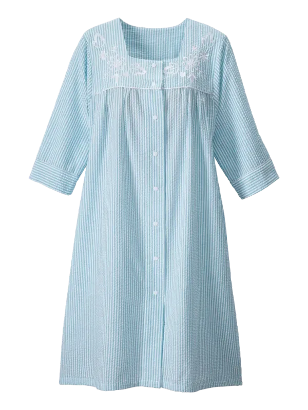 Women's Snap-Front Cotton Seersucker Duster Robe