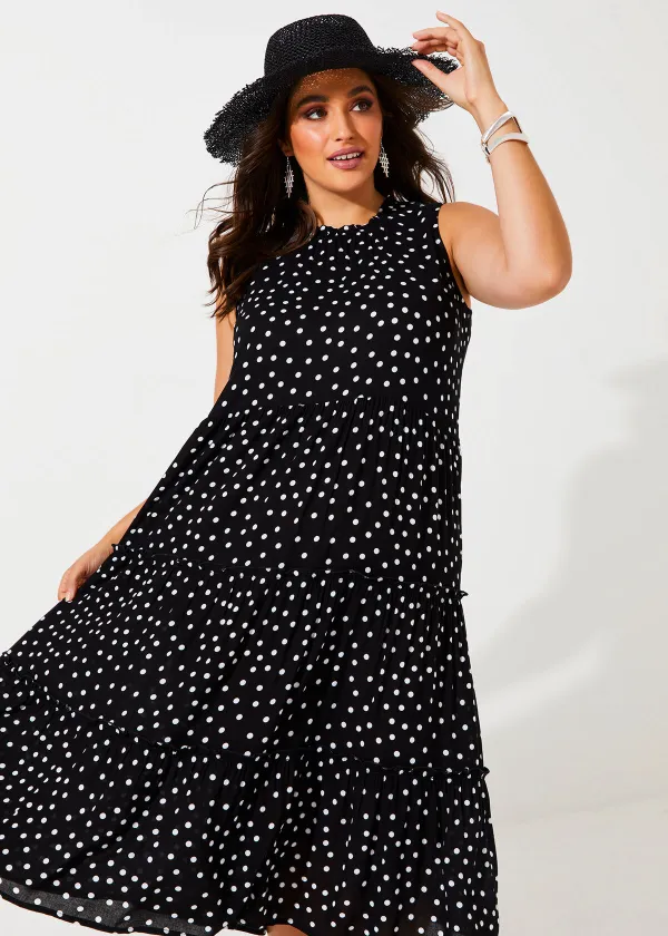 Natural Tiered Spot Dress