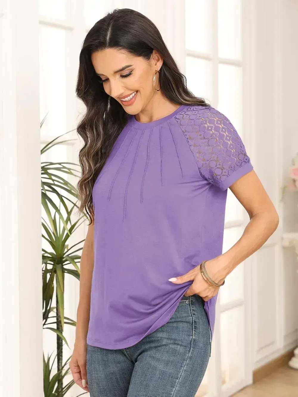 AUTOMET Womens Tshirts Trendy Fashion Tops Lace Short Sleeve Business Tee Shirts Casual Knitted Blouses Summer Outfits 2024