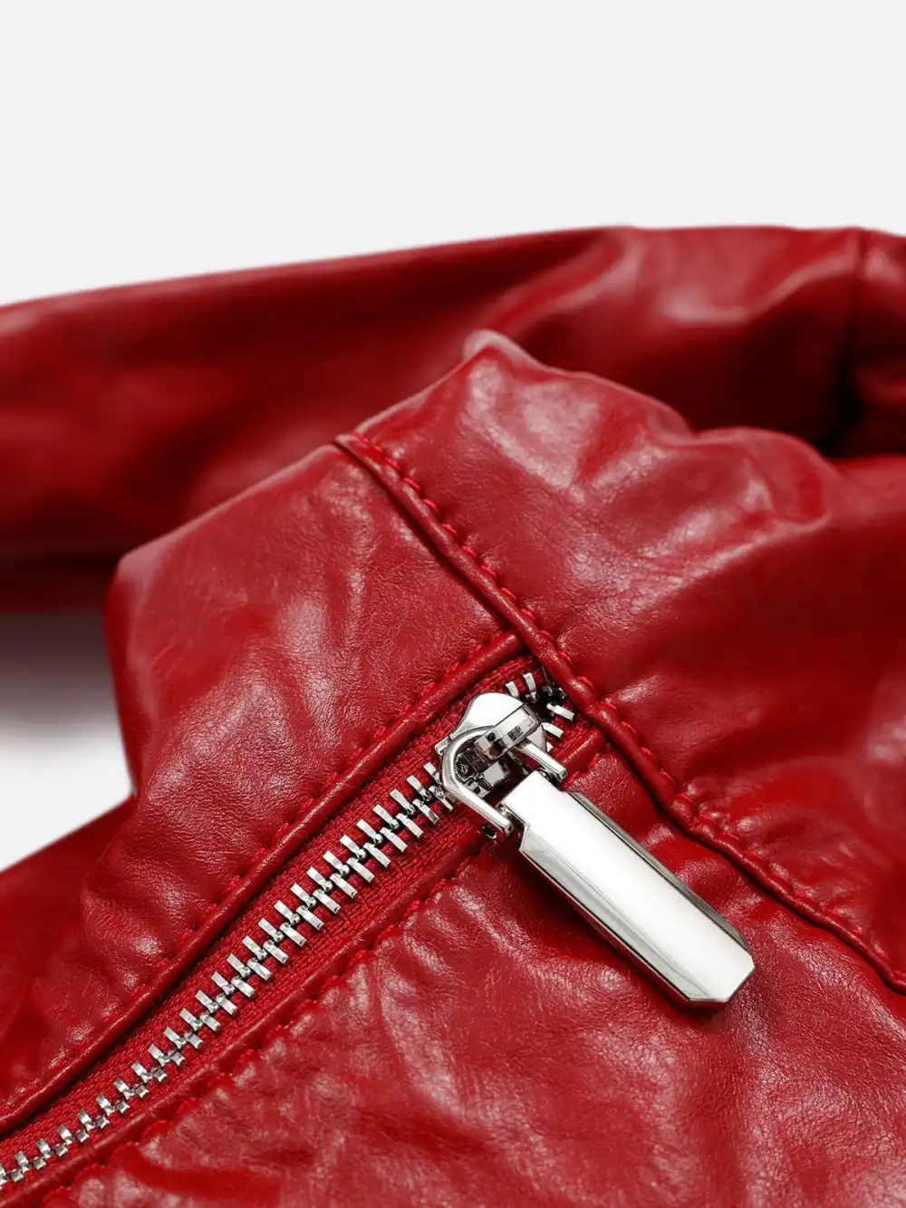 Red Faux Leather Diagonal Bag
