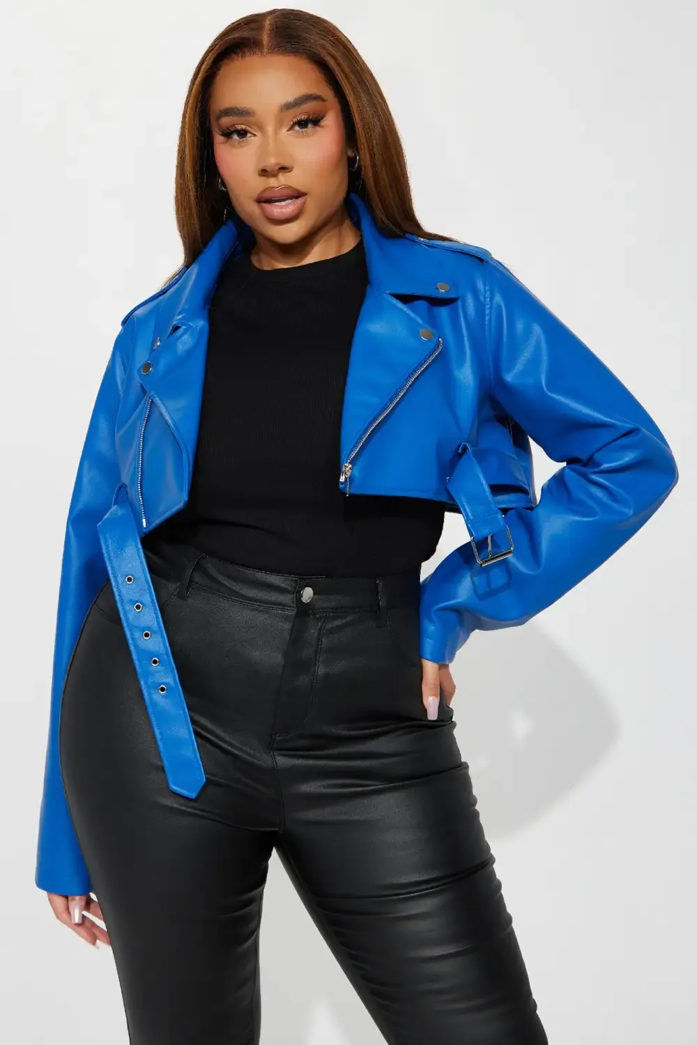 Pop It Crop It Faux Leather Jacket - Royal
