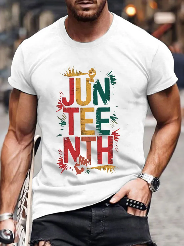 Men'S Round-Neck Short-Sleeved T-Shirt With Juneteenth Prints