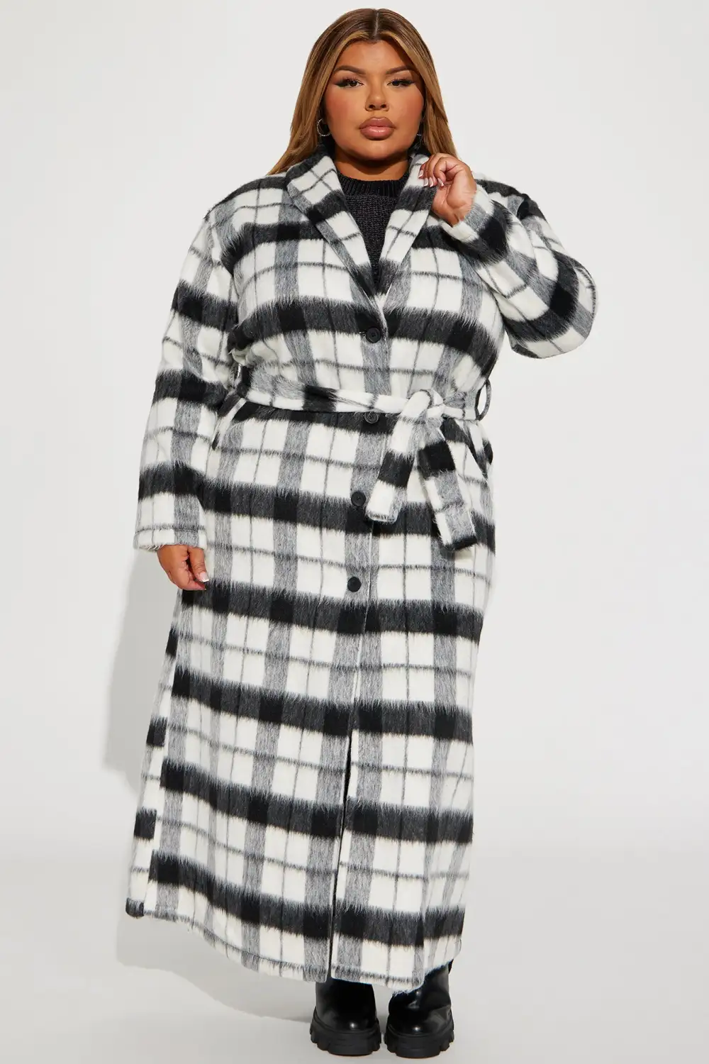 Scarlett Faux Wool Trench - Black/combo