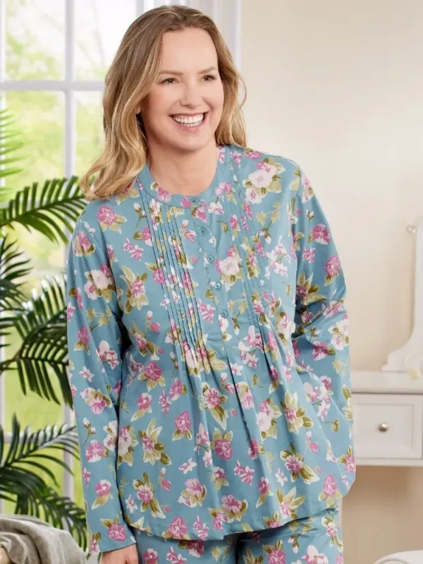 Ella Simone Pintuck Floral Cotton Pajama Set