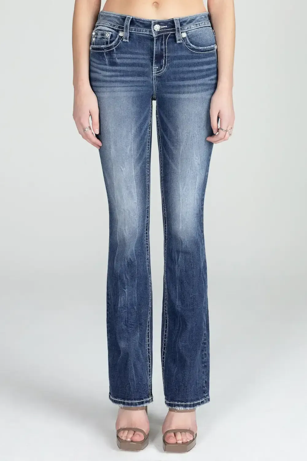 Geometric Braid Cross Stitch Bootcut Denim