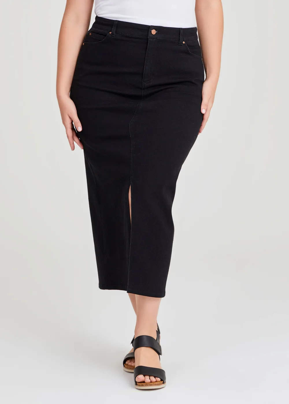 Cotton Blend Denim Maxi Skirt