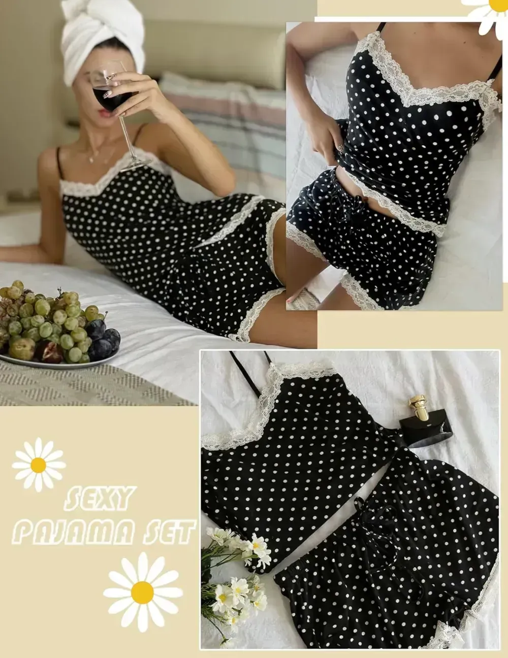 Women Cami Pajama Set Modal Sleepwear Lace Trim Short PJ Set with Shorts