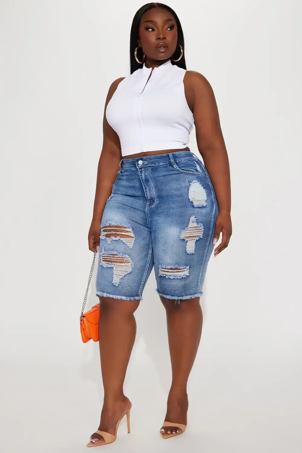 Hot Shot Stretch Denim Bermuda Shorts - Medium Wash