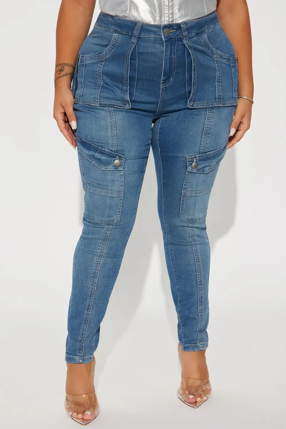 Playing For Keeps Cargo Skinny Jeans - Medium Wash