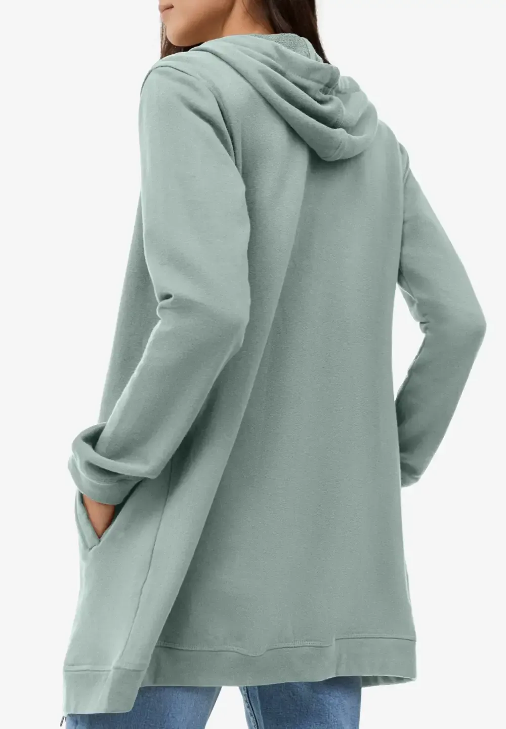 French Terry Long Zip Front Hoodie