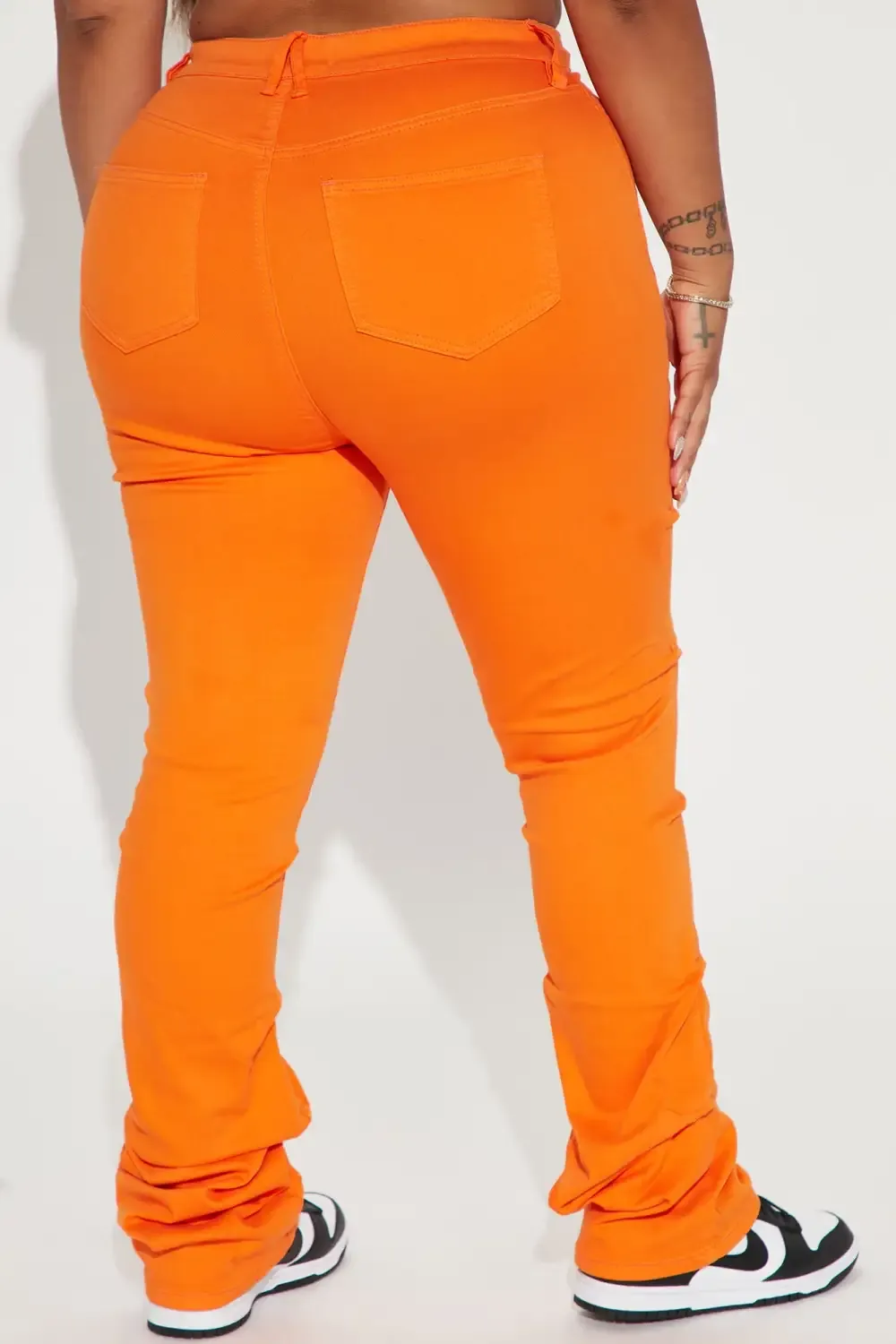 See Me High Rise Stacked Straight Leg Jeans - Orange