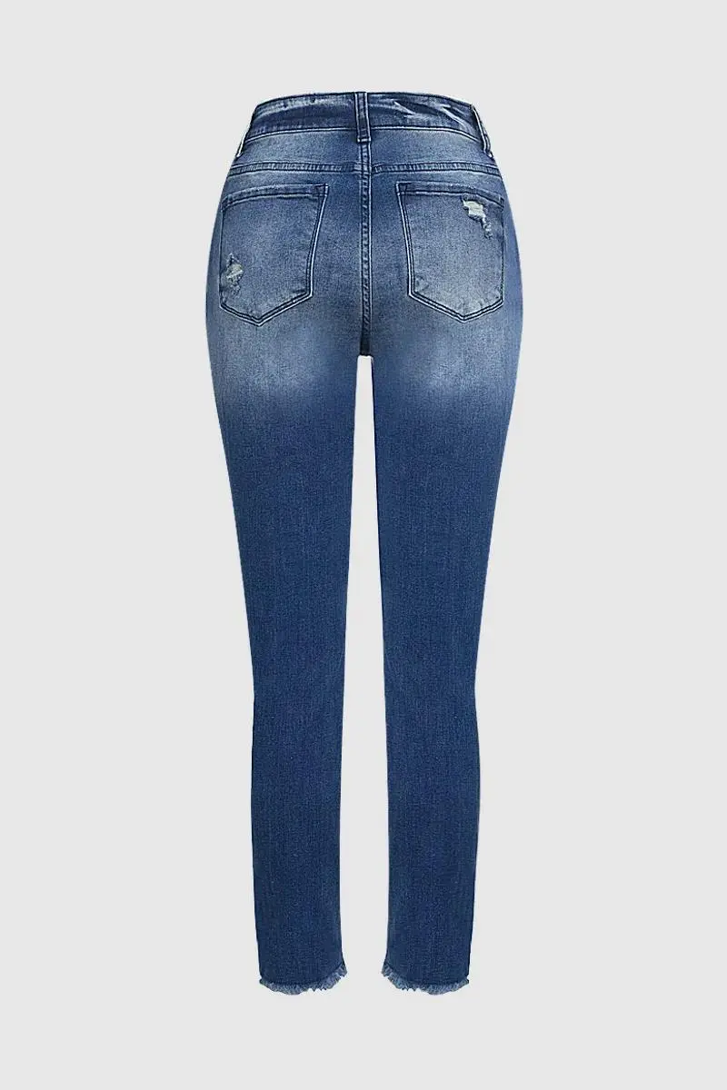 Cut Out Raw Hem High Rise Crop Jeans
