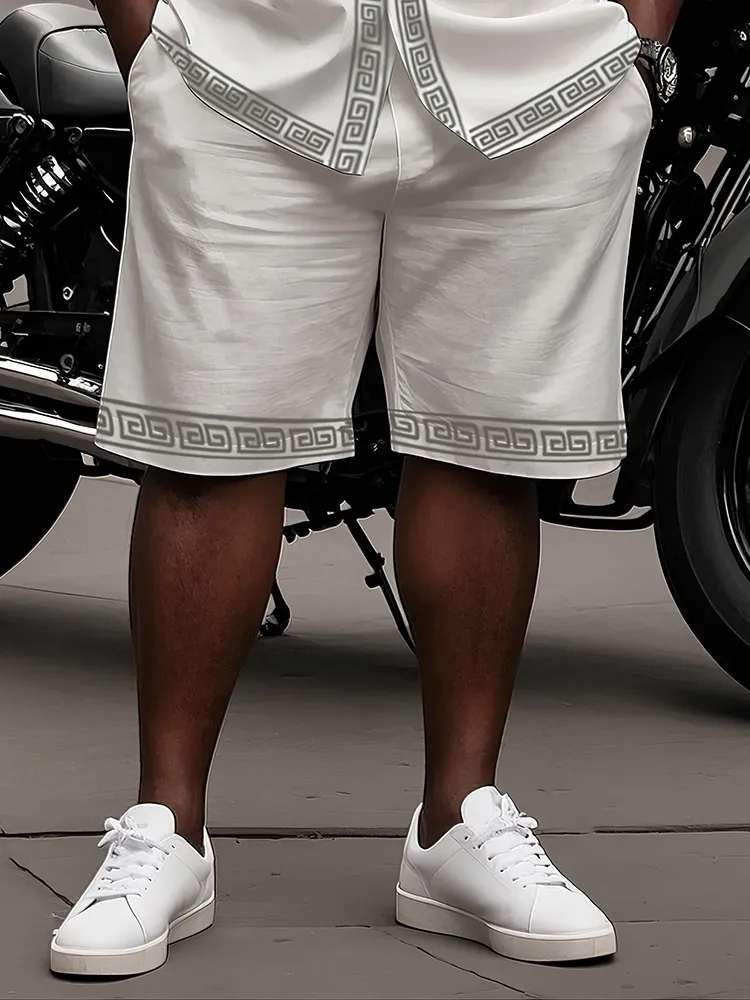 Big Man'S Retro Daily Casual Edge Color Block Printing Short Sleeve Shirt Shorts Suit