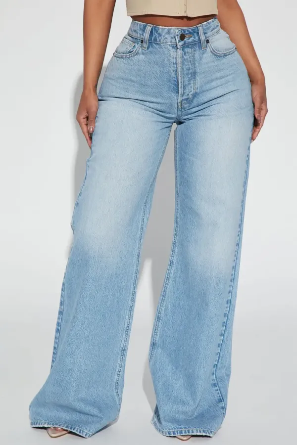 Meant To Be Non Stretch Wide Leg Jeans - Light Blue Wash