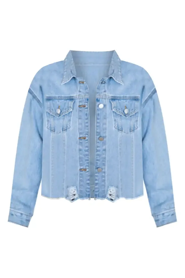 There's Nothing Like Me Light Wash Distressed Hem Denim Jacket