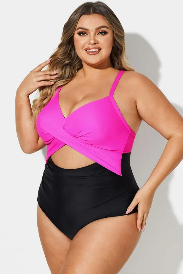 Plus Size Crossback Cutout One Piece Swimsuit