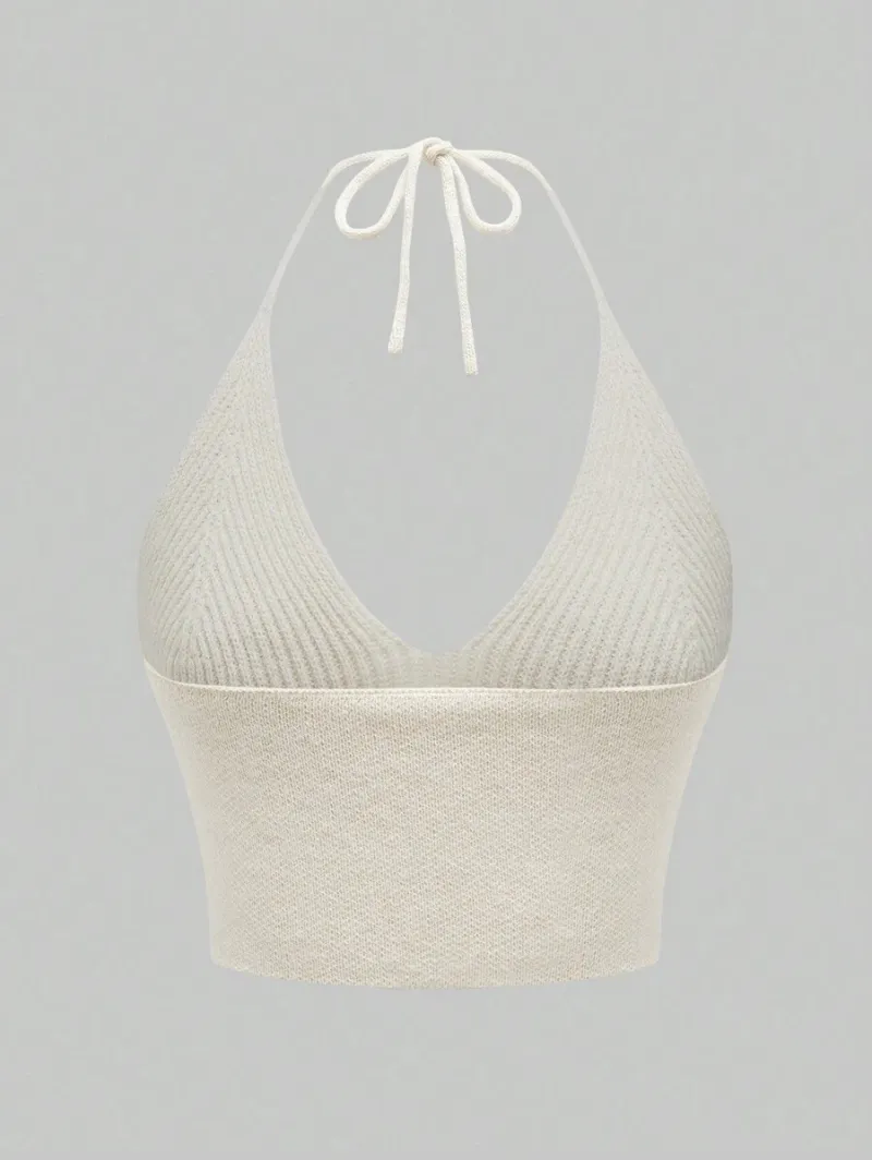 Hippie Summer Sexy Embroidered Backless Halter Knitted Top