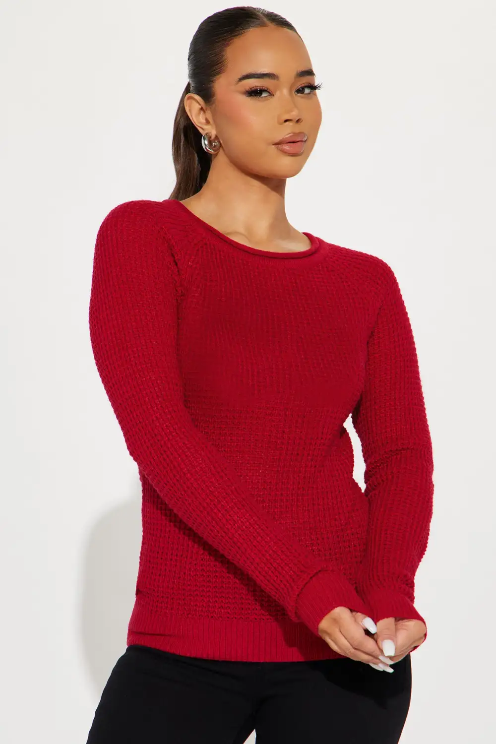 Ariana Waffle Sweater - Red