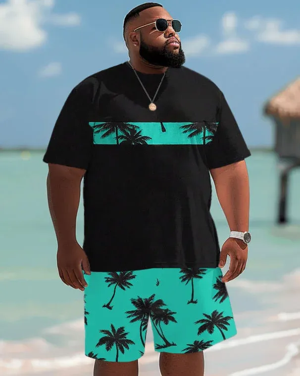 Big Guys Hawaiian Coconut Tree Short Sleeve Tee And Shorts Set