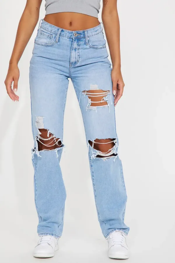 Just For You Ripped Non Stretch Straight Leg Jean - Light Wash