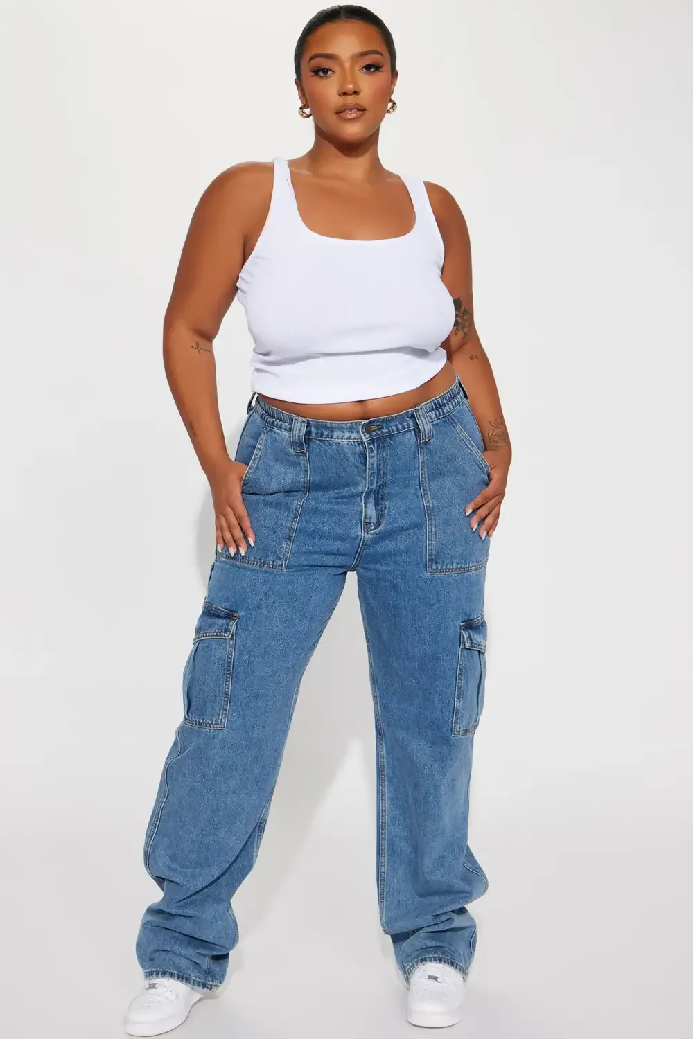 Tall Don't You Worry Wide Leg Cargo Jeans - Medium Blue Wash