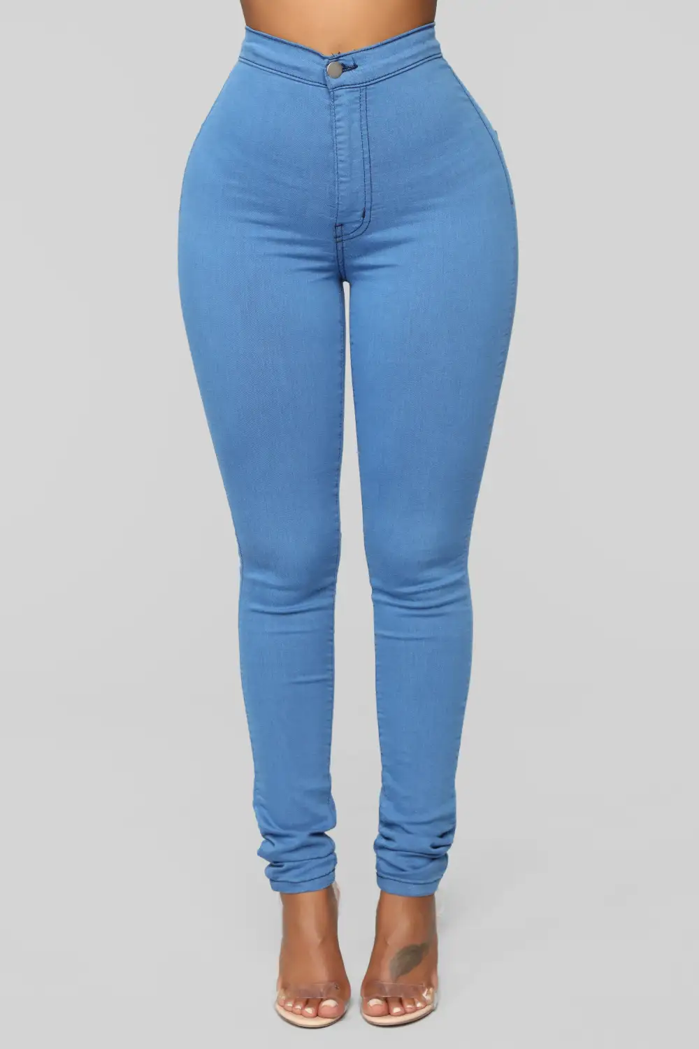 Super High Waist Denim Skinnies - Medium Blue