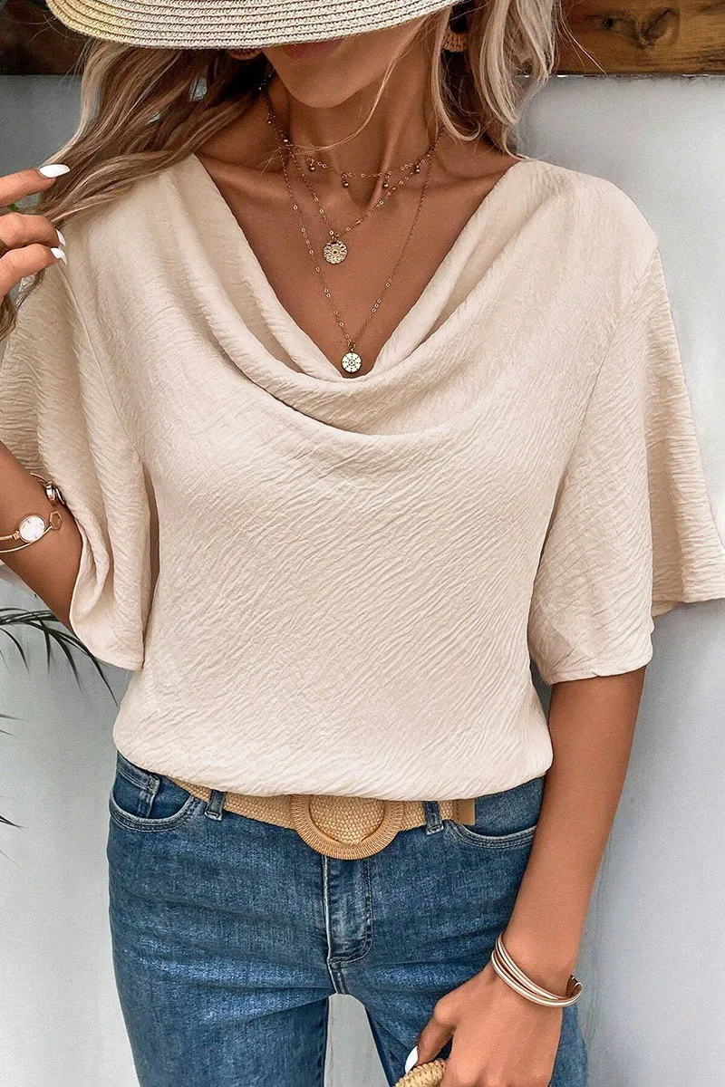 Solid Textured Cowl Neck Blouse