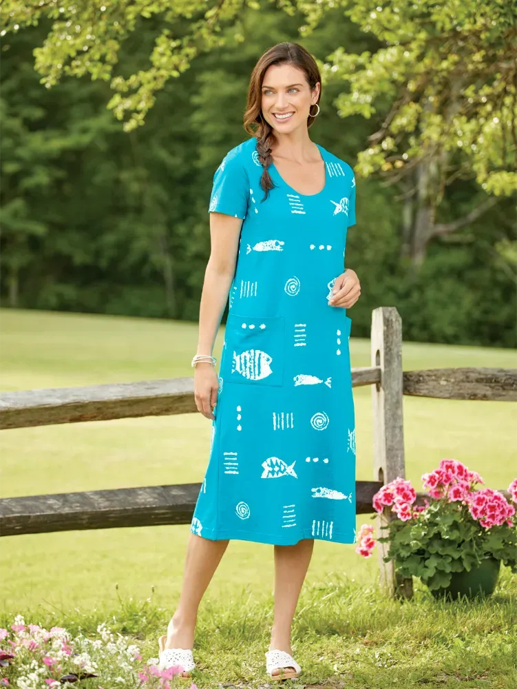 M.MAC Rock Fish Cotton Knit Mid-Length Dress With Pockets