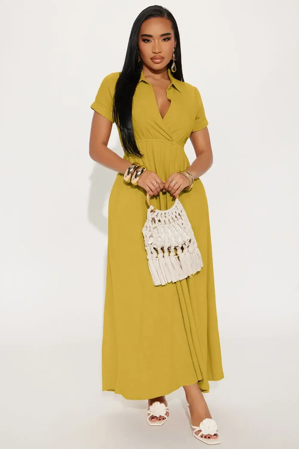 Linen Maxi Shirt Dress - Mustard