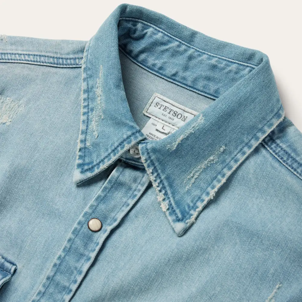 Distressed Denim Western Shirt