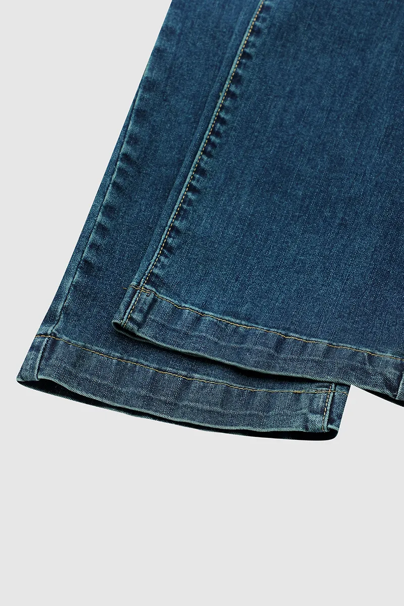 Vintage Oblique Button Mid Waist Straight Leg Jeans
