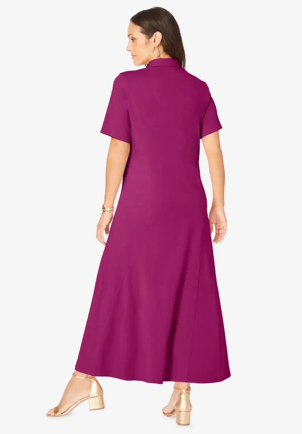 Stretch Cotton Button Front Maxi Dress