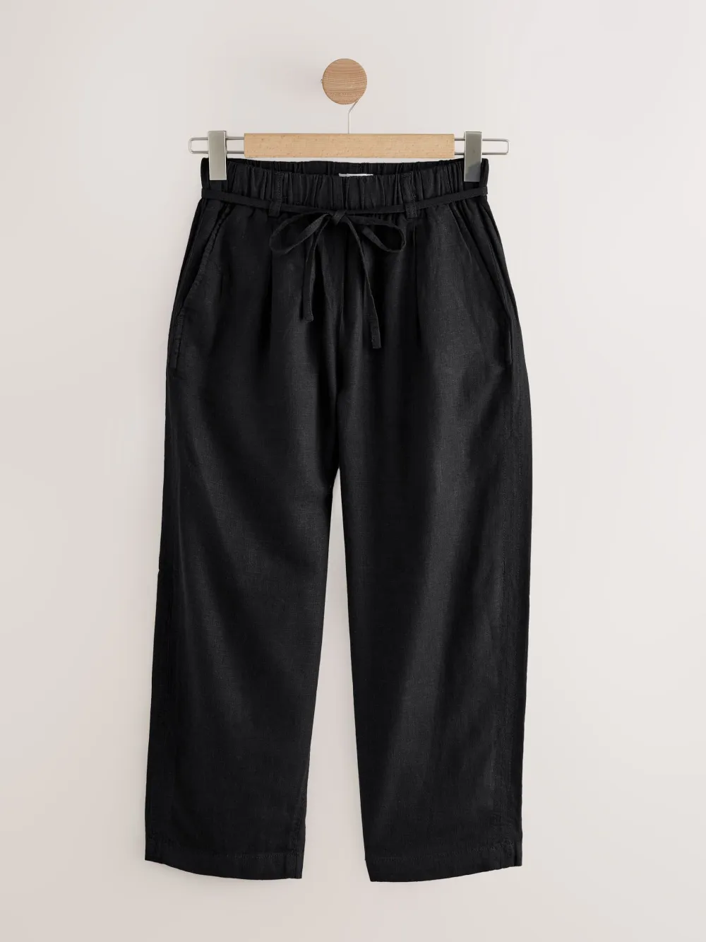Tie Waist Belt Bucket Leg Linen Blend Pants