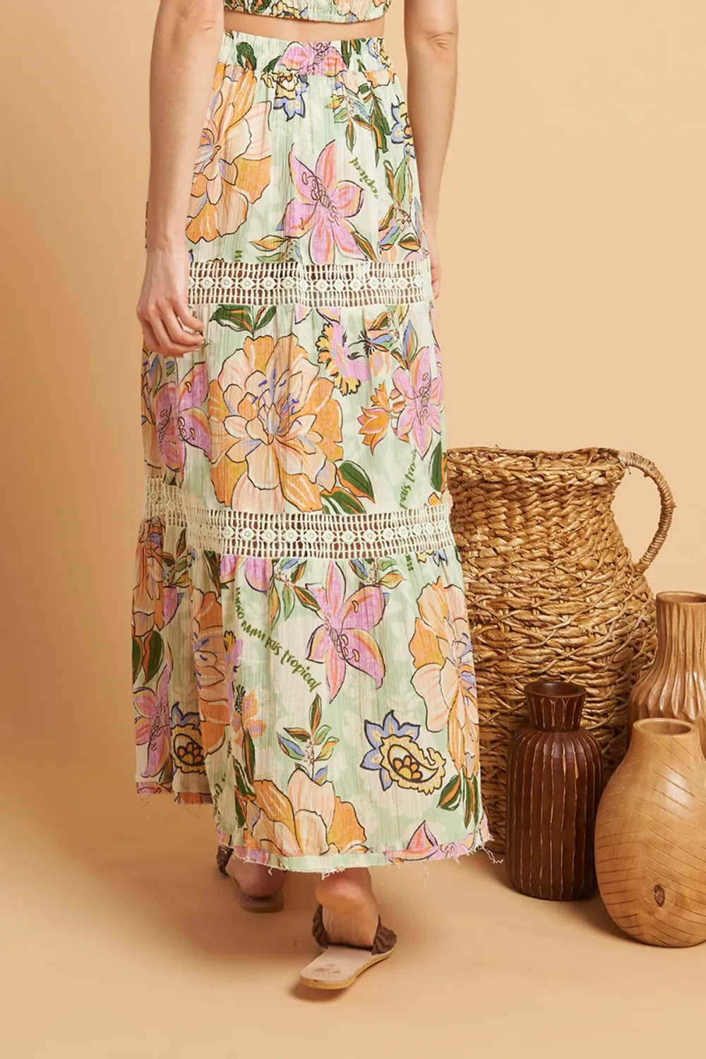 Multicolor Floral Print High Waisted Maxi Skirt