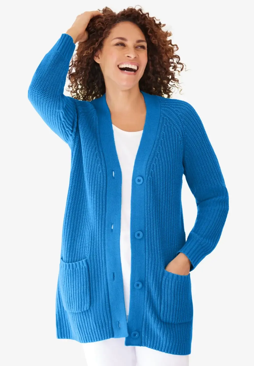 Button-Front Shaker Cardigan
